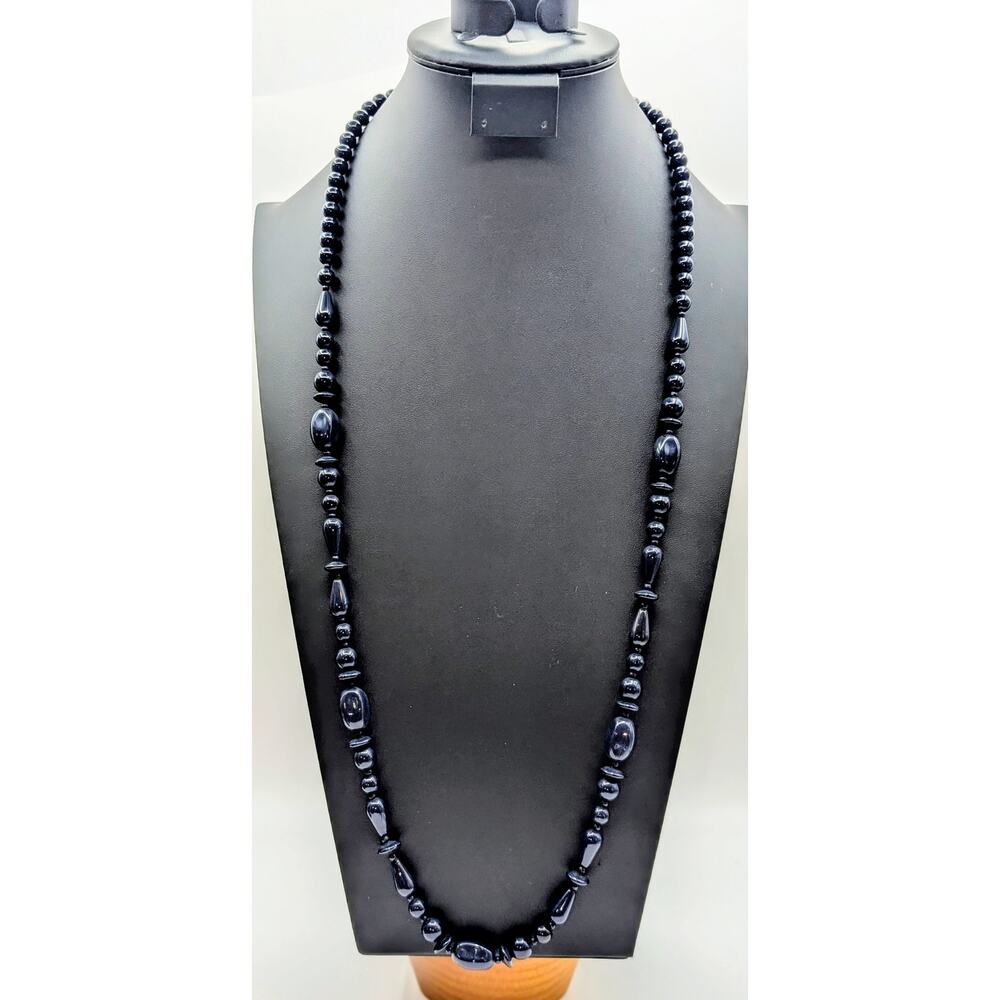 Navy Glass Multi-Shape Bead 36" Single Strand Necklace W/ Lobster Clasp